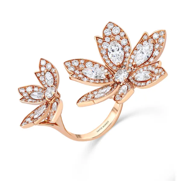 Palm Two Flower Double Finger Ring Rose Gold