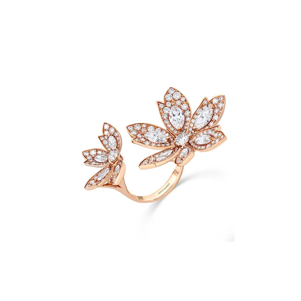 Palm Two Flower Double Finger Ring Rose Gold