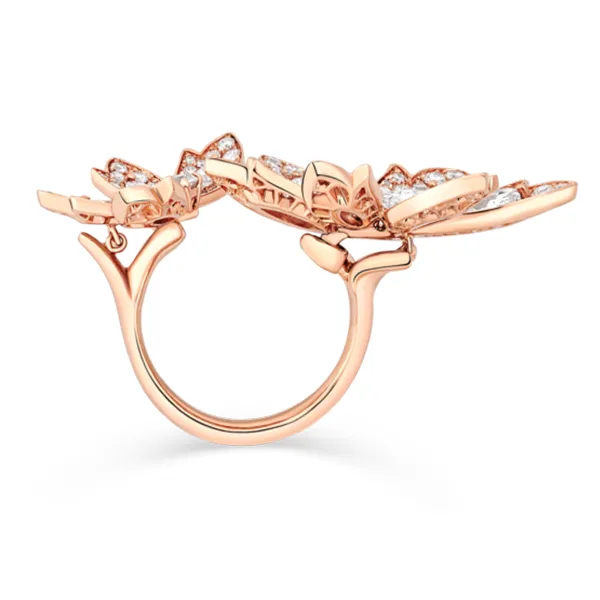 Palm Two Flower Double Finger Ring Rose Gold