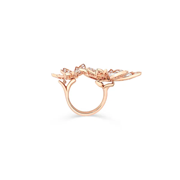 Palm Two Flower Double Finger Ring Rose Gold