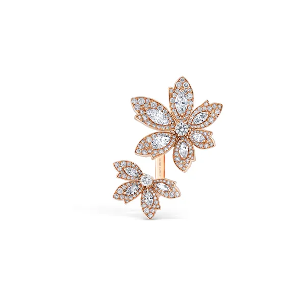 Palm Two Flower Double Finger Ring Rose Gold