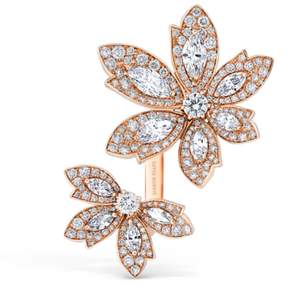 Palm Two Flower Double Finger Ring Rose Gold