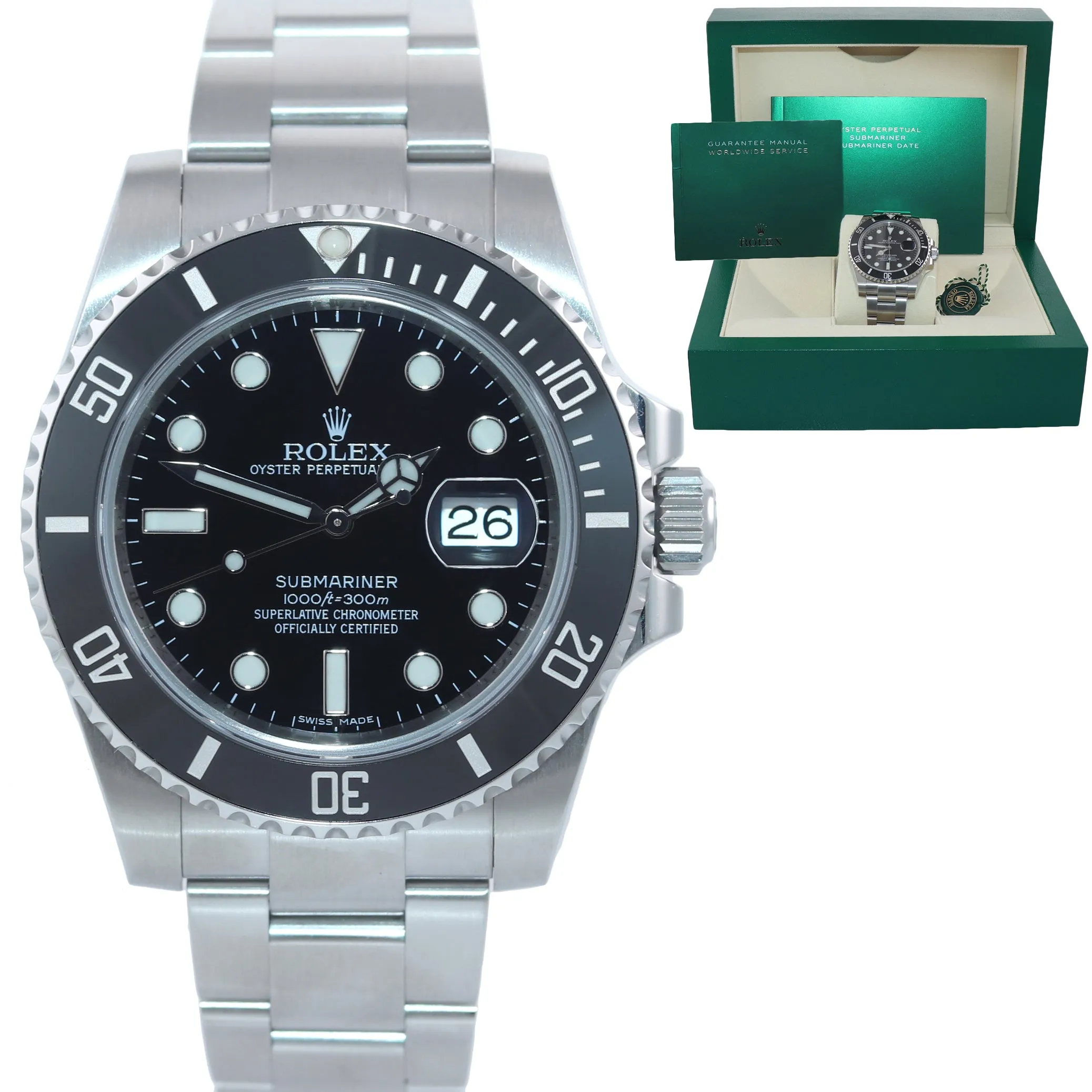 PAPERS 2016 Rolex Submariner Date 116610 Steel Black Ceramic Bezel Watch Box