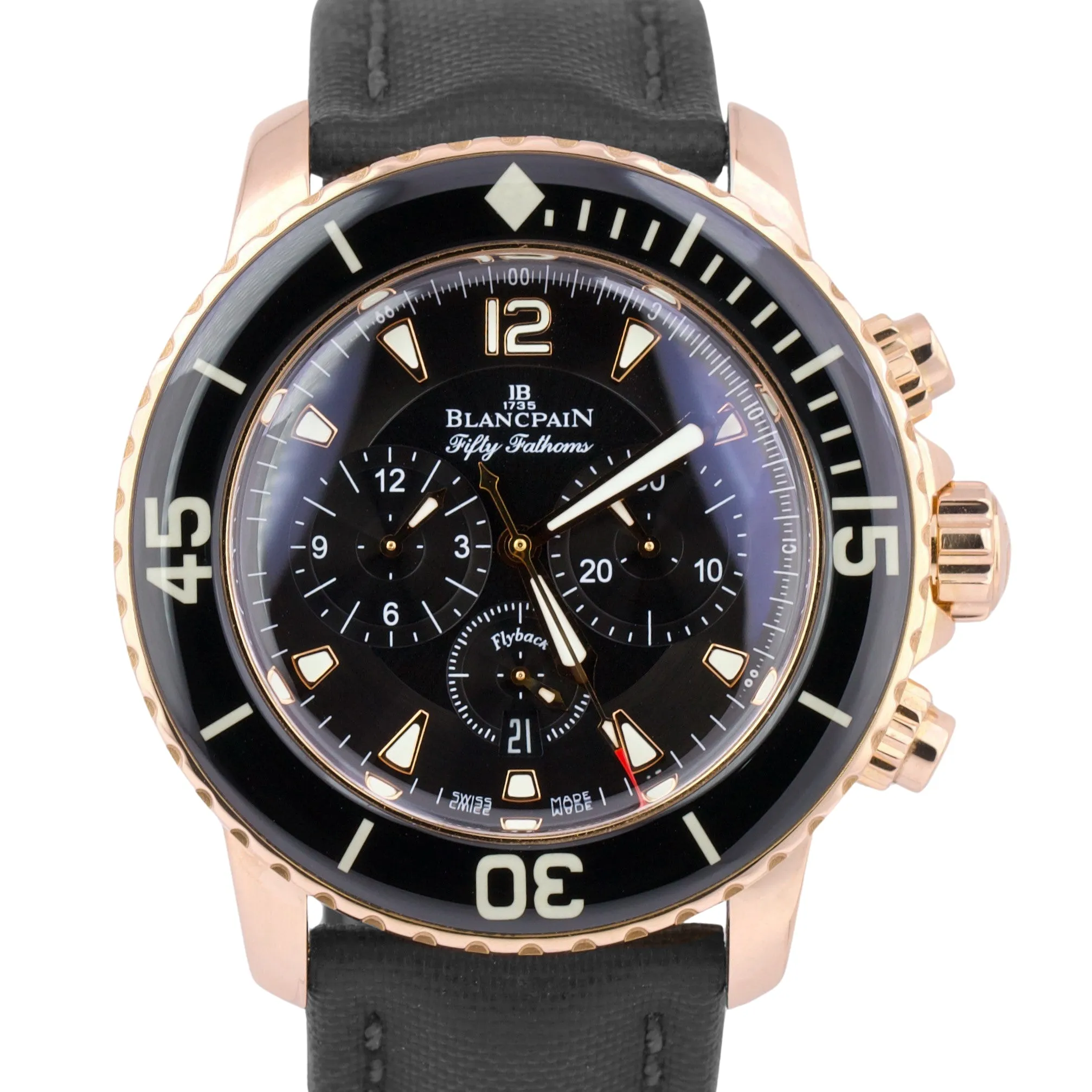 PAPERS Blancpain Fifty Fathoms Flyback 5085F-3630-52 18K Rose Gold Black B P
