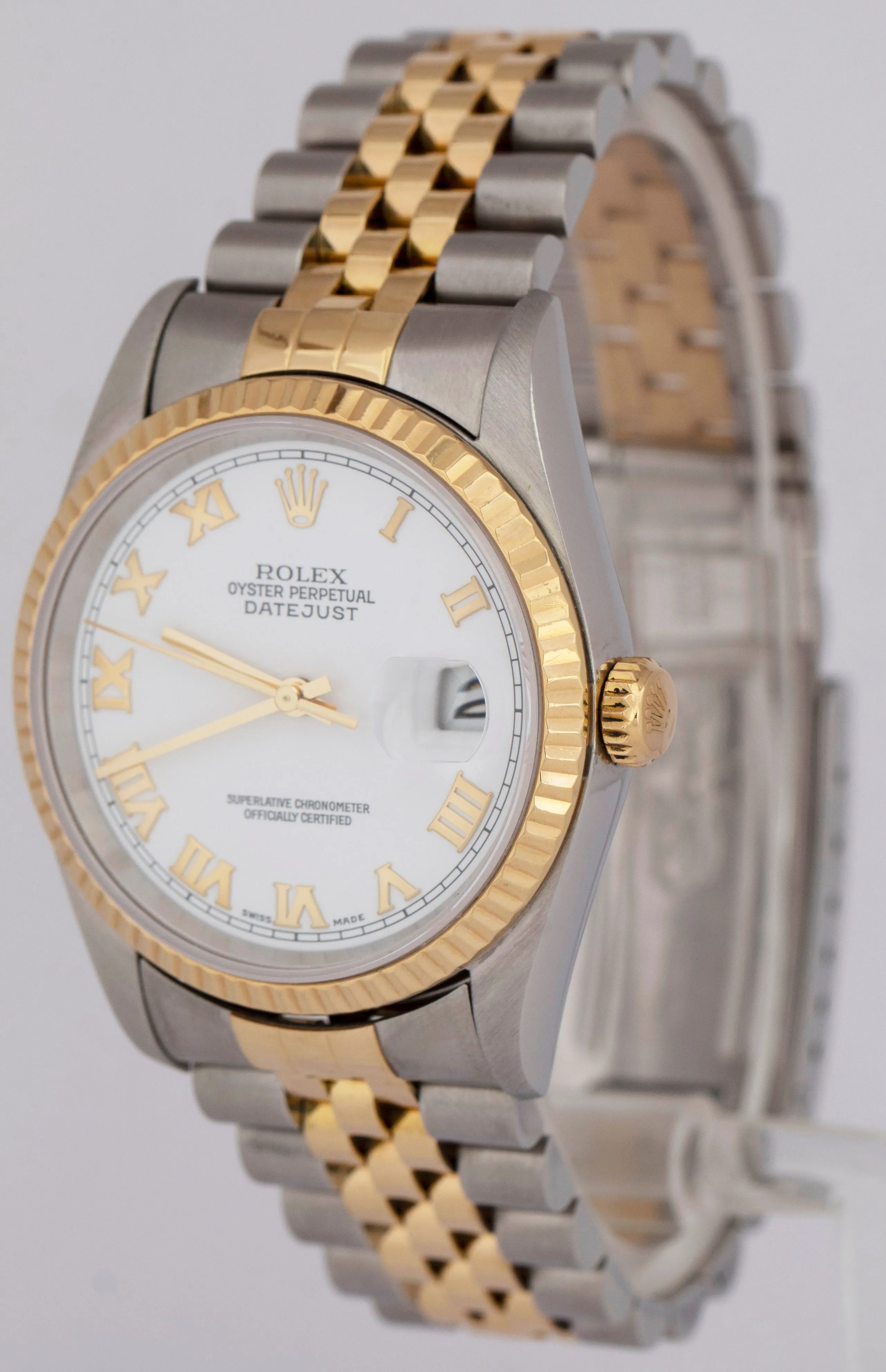 PAPERS Rolex DateJust 36mm White Two-Tone 18K Yellow Gold Steel Watch 16233 BOX