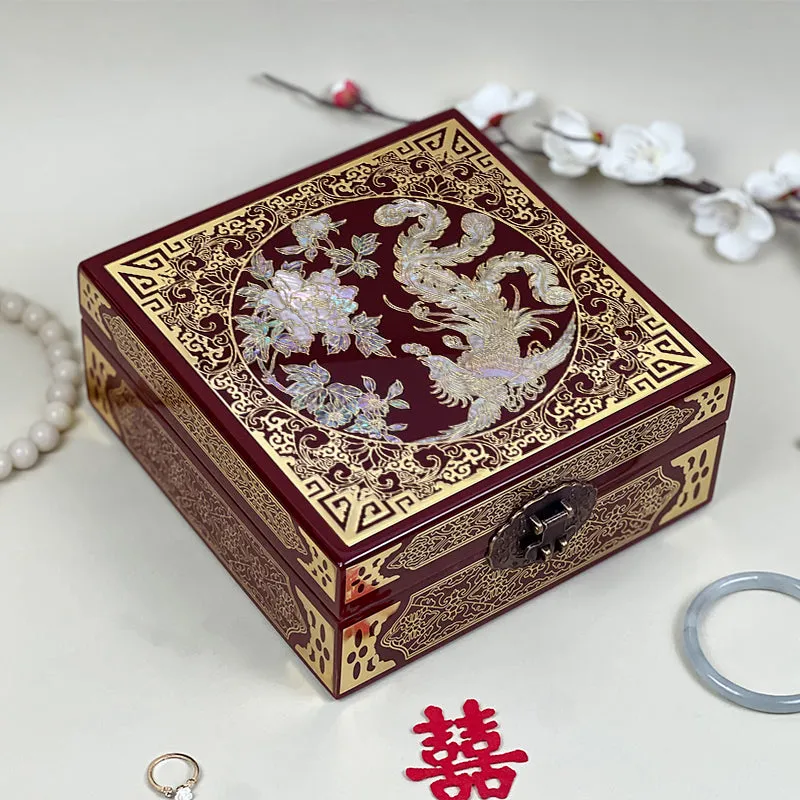 Pingyao Intangible Cultural Heritage Lacquer ware Abalone Shell Chinese Style Exquisite Wooden Jewelry Box