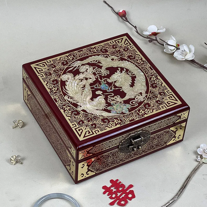 Pingyao Intangible Cultural Heritage Lacquer ware Abalone Shell Chinese Style Exquisite Wooden Jewelry Box