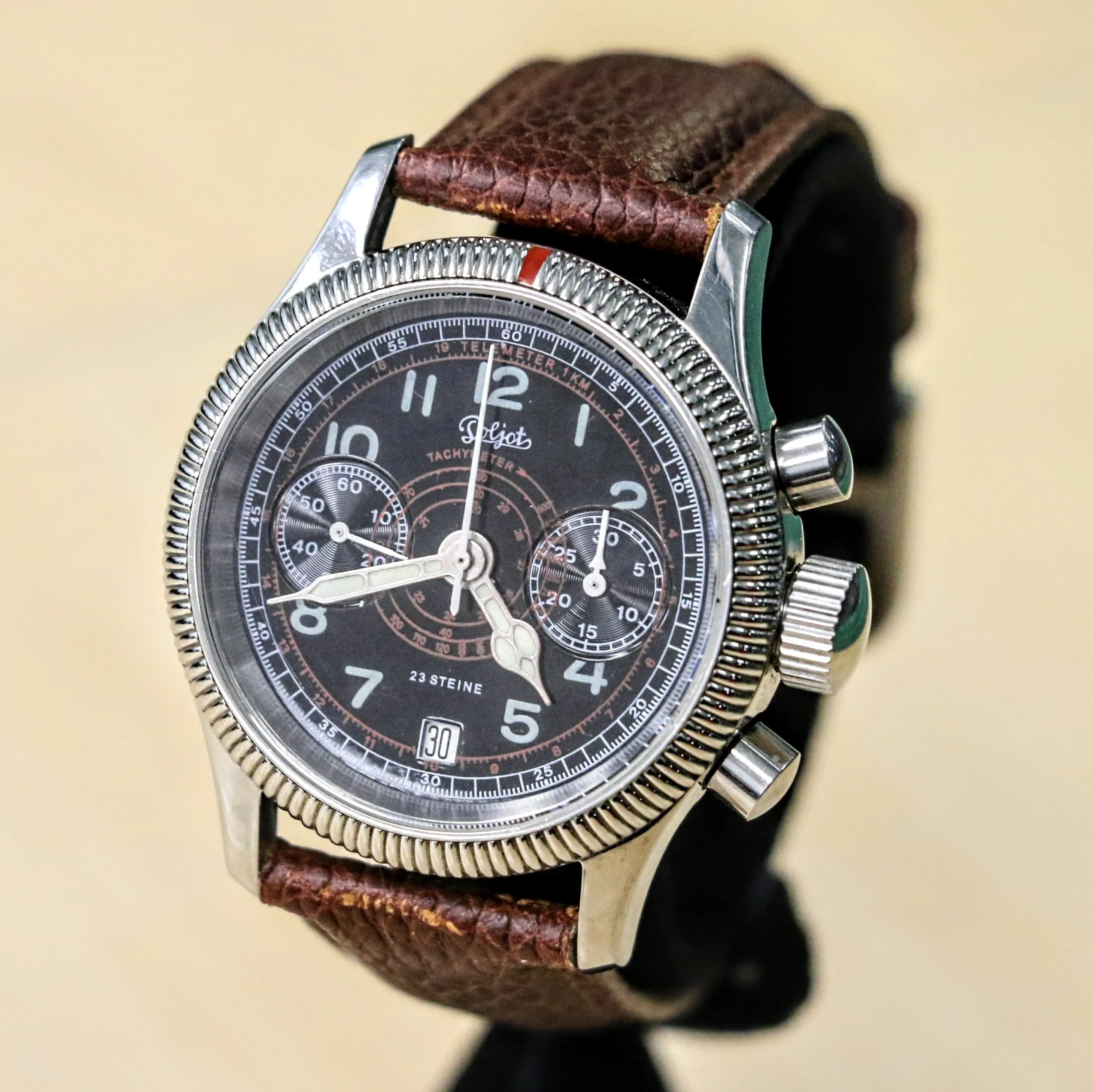 POLJOT "Hanhart" Flieger Chronograph Wristwatch 23 Steine P3133 No. 007/200 Date Indicator Watch