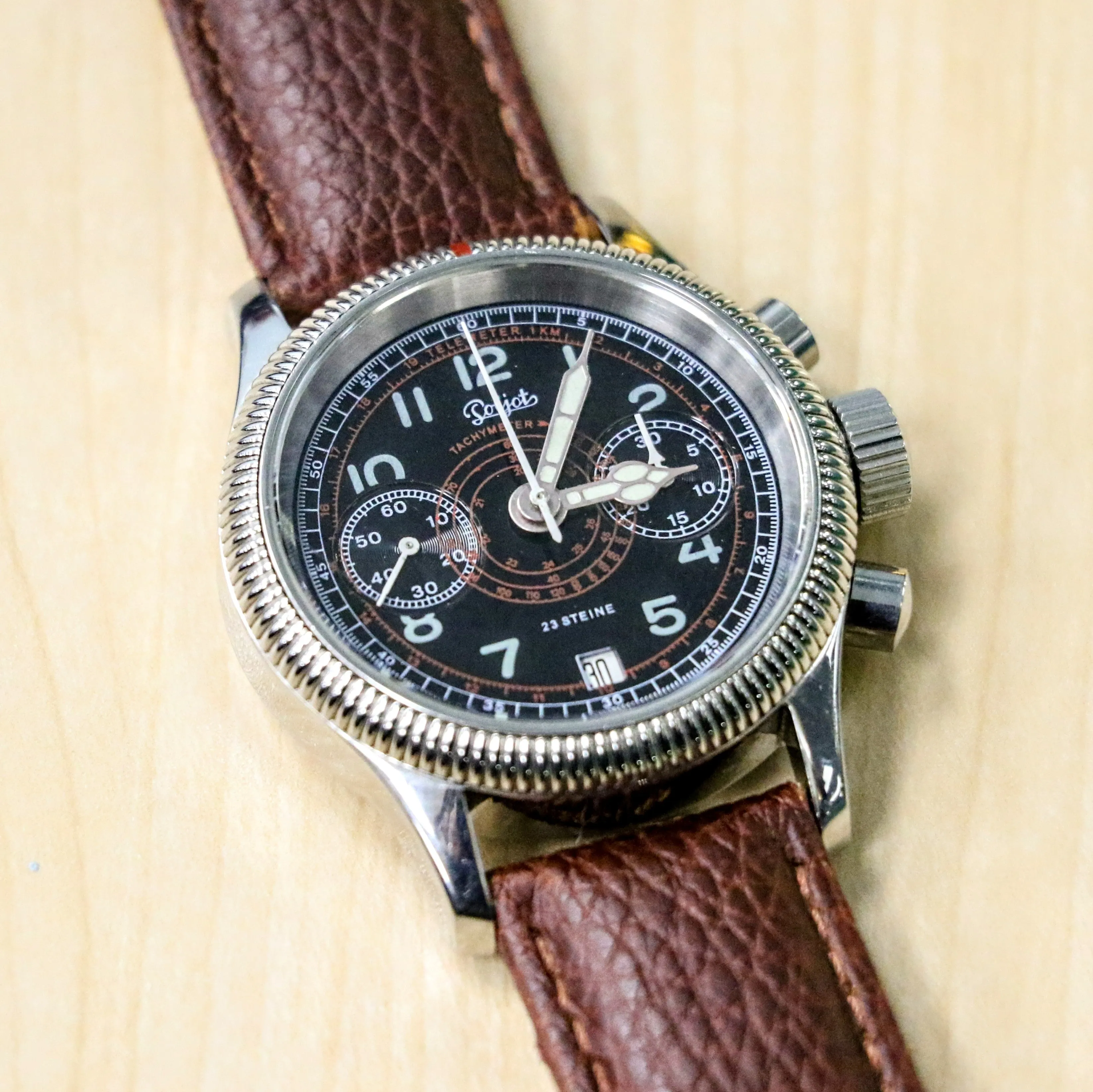 POLJOT "Hanhart" Flieger Chronograph Wristwatch 23 Steine P3133 No. 007/200 Date Indicator Watch