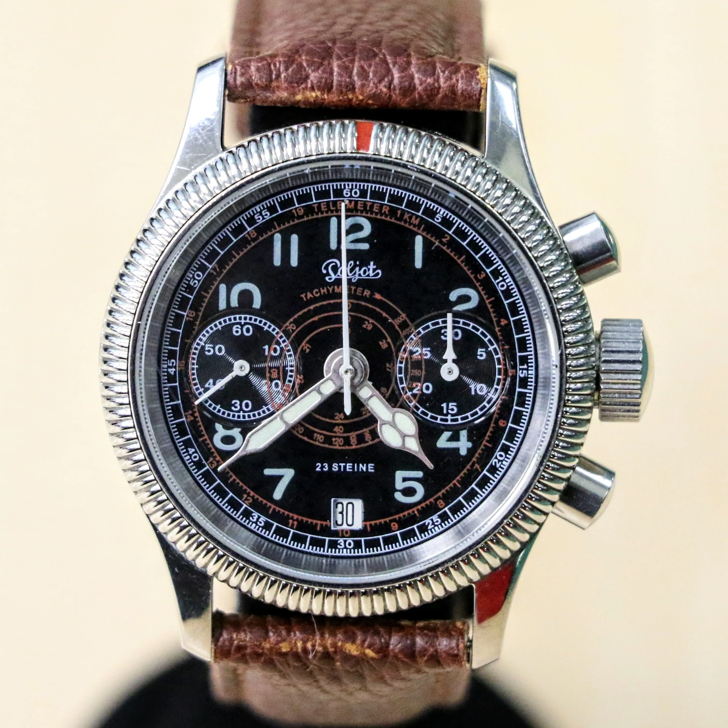 POLJOT "Hanhart" Flieger Chronograph Wristwatch 23 Steine P3133 No. 007/200 Date Indicator Watch