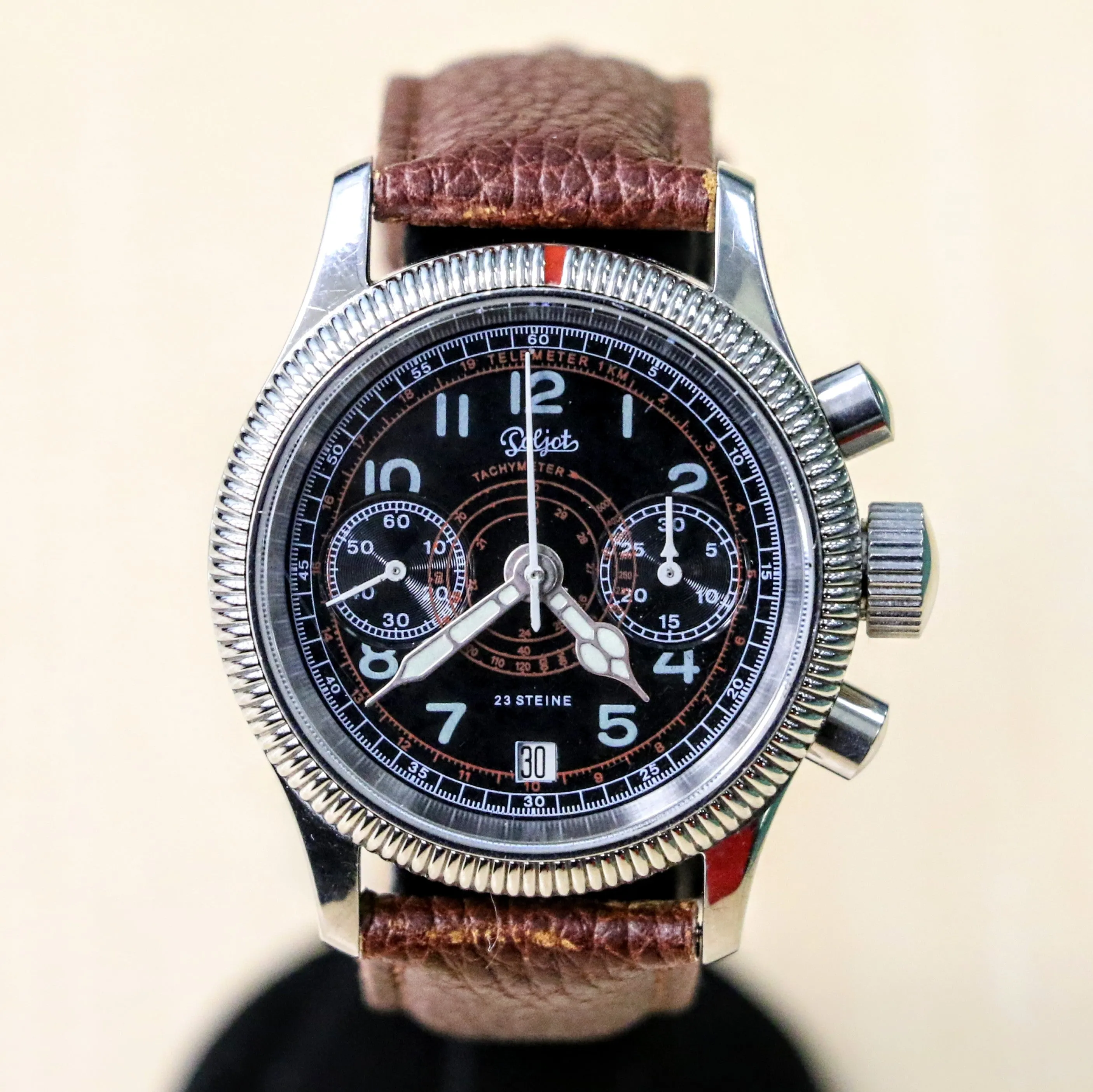 POLJOT "Hanhart" Flieger Chronograph Wristwatch 23 Steine P3133 No. 007/200 Date Indicator Watch