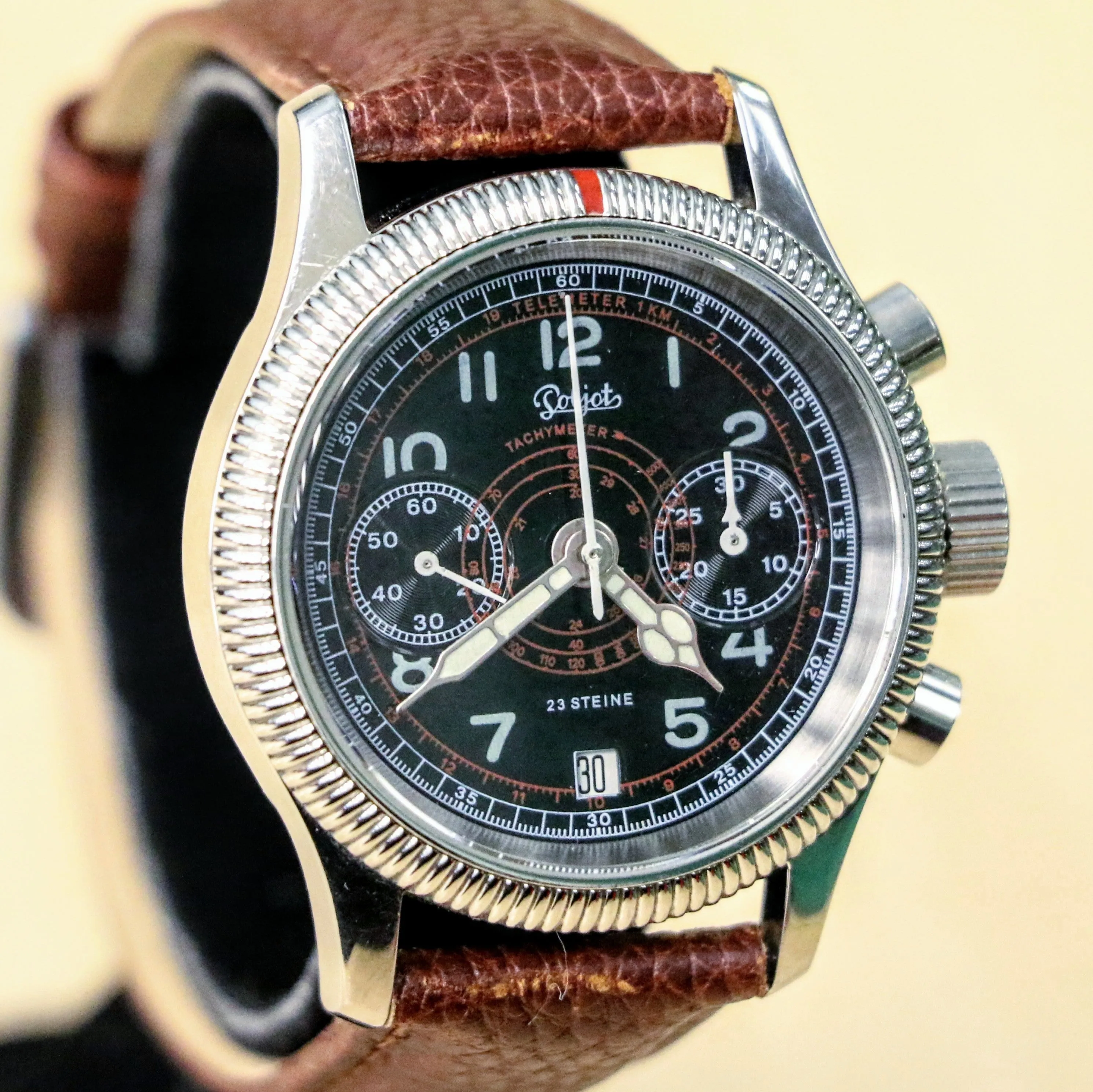 POLJOT "Hanhart" Flieger Chronograph Wristwatch 23 Steine P3133 No. 007/200 Date Indicator Watch
