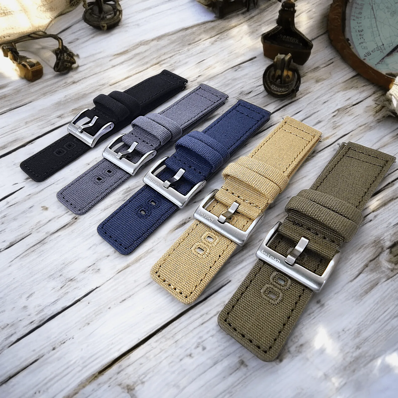 Premium Canvas Sailcloth Watch Strap Quick Release 20mm 22mm Slate Grey