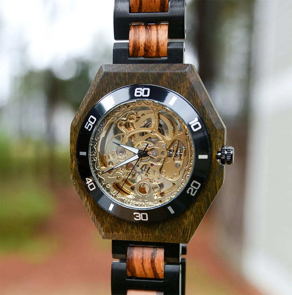 Premium Eco-Friendly Natural Durable Handcrafted Manual Mechanical Wood Watch For Men