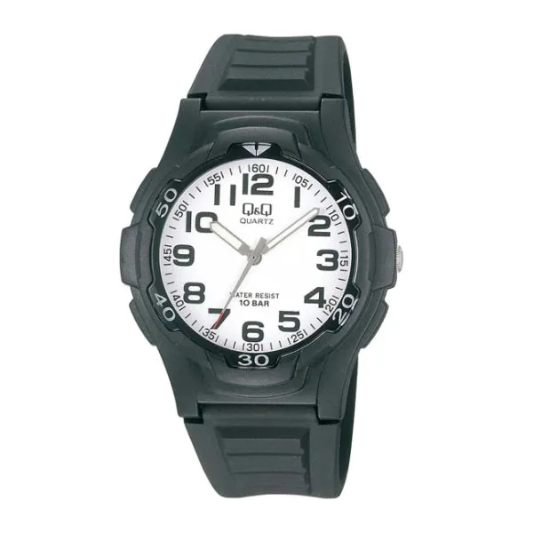 Q&Q Black Resin Strap White Dial Quartz Watch for Gents - VP84J001Y