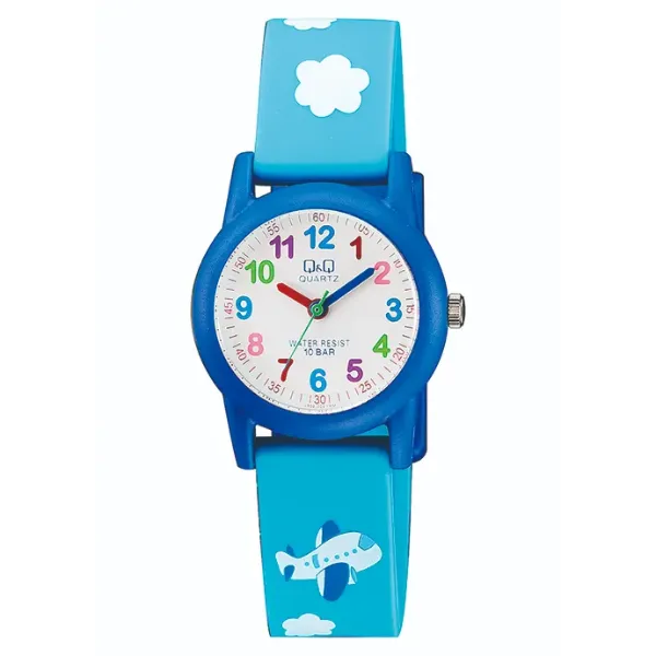 Q&Q Blue Silicone Strap White Dial Quartz Watch for Kids - VR99J005Y