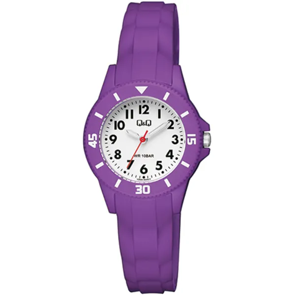 Q&Q Purple Silicone Strap White Dial Quartz Watch for Ladies - V26A004VY