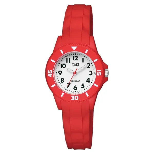 Q&Q Red Silicone Strap White Dial Quartz Watch for Ladies - V26A001VY
