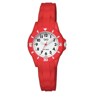 Q&Q Red Silicone Strap White Dial Quartz Watch for Ladies - V26A001VY
