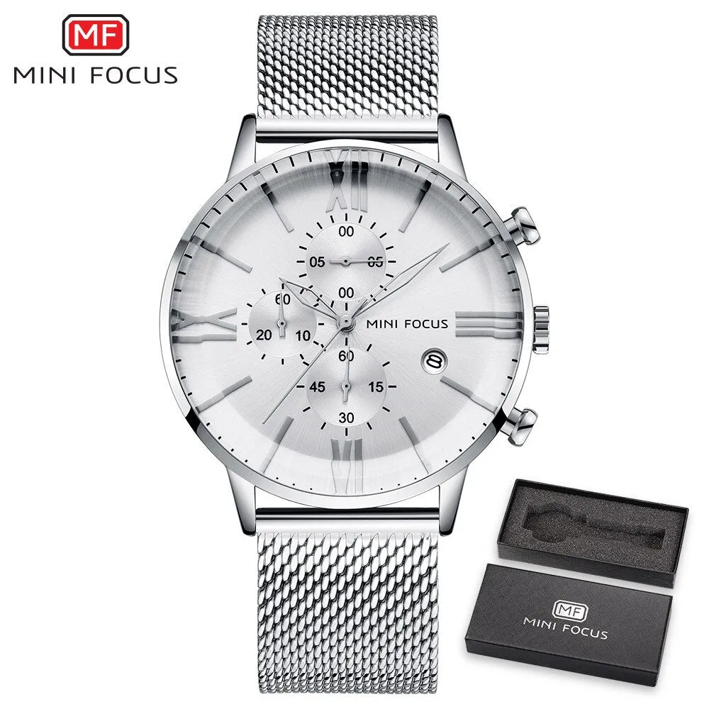 Relogio Masculino MINI FOCUS Sport Quartz Watches Mens Analog Date Waterproof Fashion Stainless Steel Military Business Watch