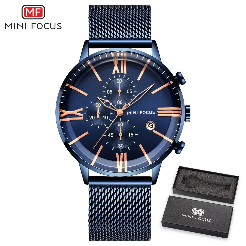 Relogio Masculino MINI FOCUS Sport Quartz Watches Mens Analog Date Waterproof Fashion Stainless Steel Military Business Watch