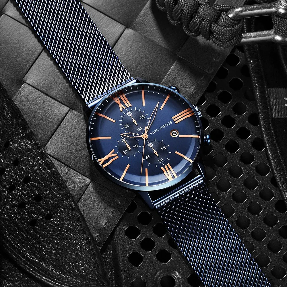 Relogio Masculino MINI FOCUS Sport Quartz Watches Mens Analog Date Waterproof Fashion Stainless Steel Military Business Watch