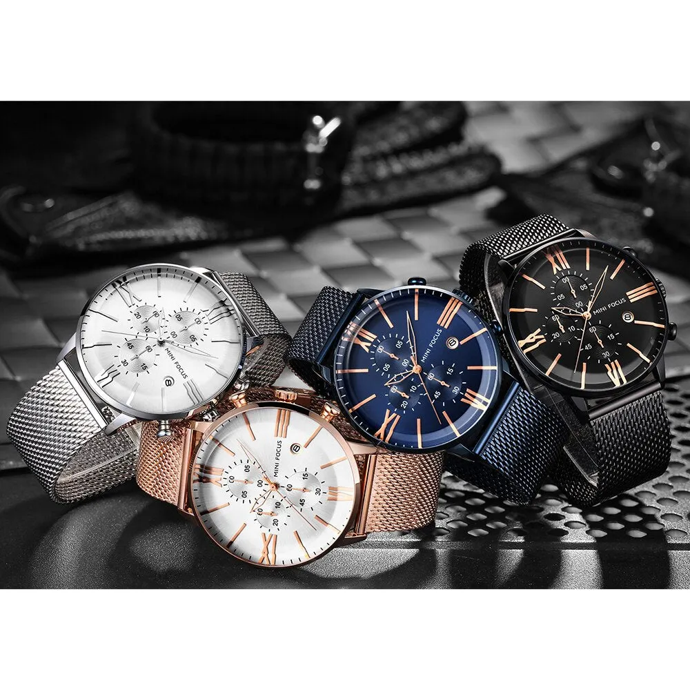 Relogio Masculino MINI FOCUS Sport Quartz Watches Mens Analog Date Waterproof Fashion Stainless Steel Military Business Watch