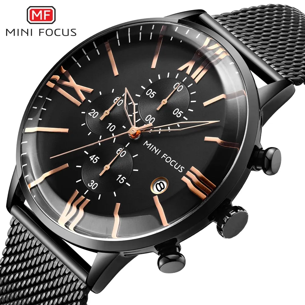 Relogio Masculino MINI FOCUS Sport Quartz Watches Mens Analog Date Waterproof Fashion Stainless Steel Military Business Watch