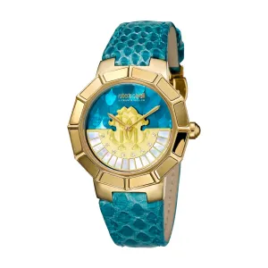 Roberto Cavalli Ladies Watch With Blue Turquoise Snake Leather Strap