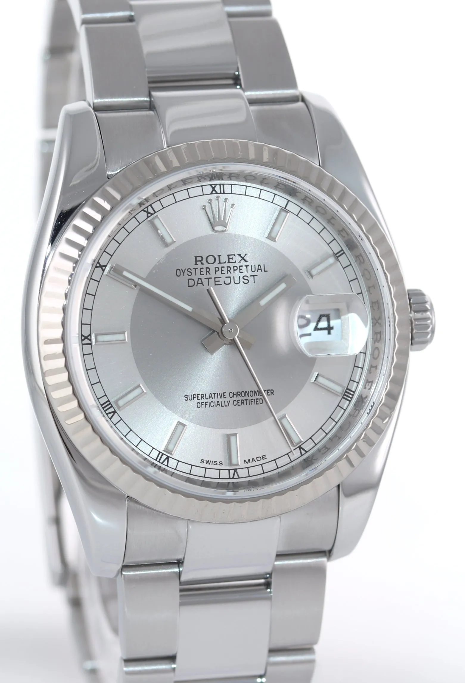 Rolex DateJust Steel Silver Tuxedo Dial 116234 36mm Oyster Watch Box