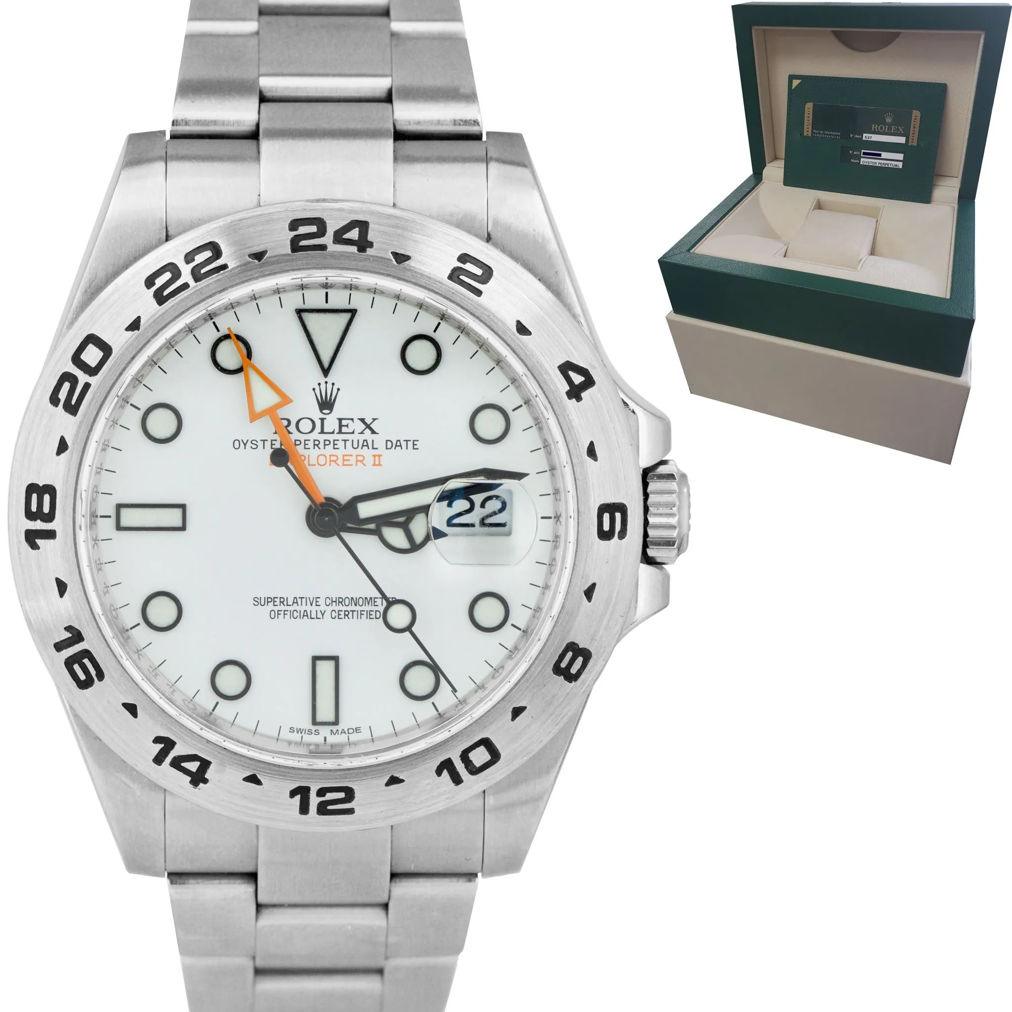 Rolex Explorer II White Orange Stainless Steel 42mm GMT Date Watch 216570 B P
