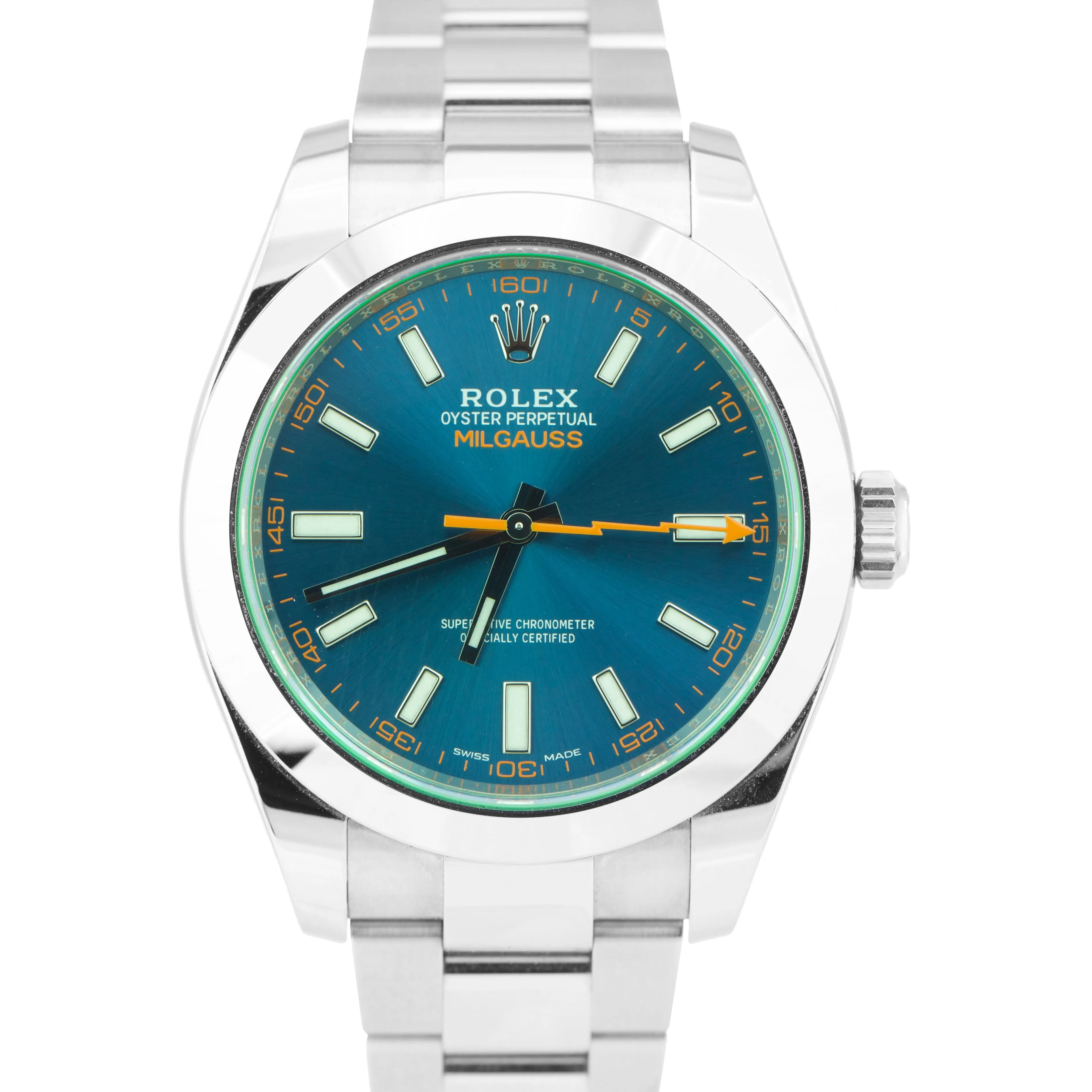 Rolex Milgauss Z-Blue Green 40mm 116400 GV 40mm Stainless Steel Watch B P