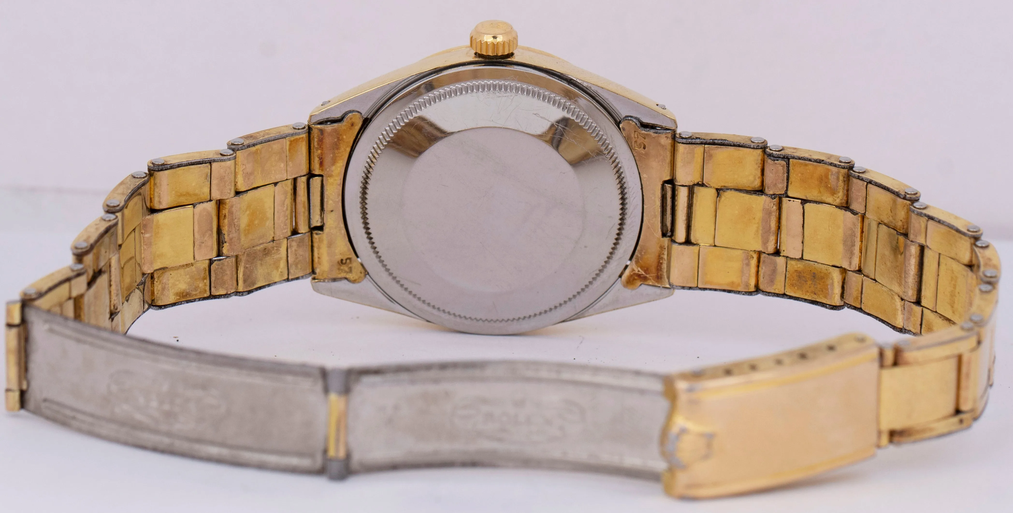 Rolex Oyster Perpetual 34mm Gold Shell Cap Champagne Automatic Watch 1024