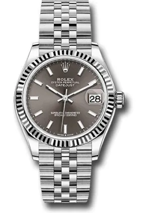 Rolex Steel and White Gold Datejust 31 Watch - Fluted Bezel - Dark Grey Index Dial - Jubilee Bracelet - 278274 dkgij