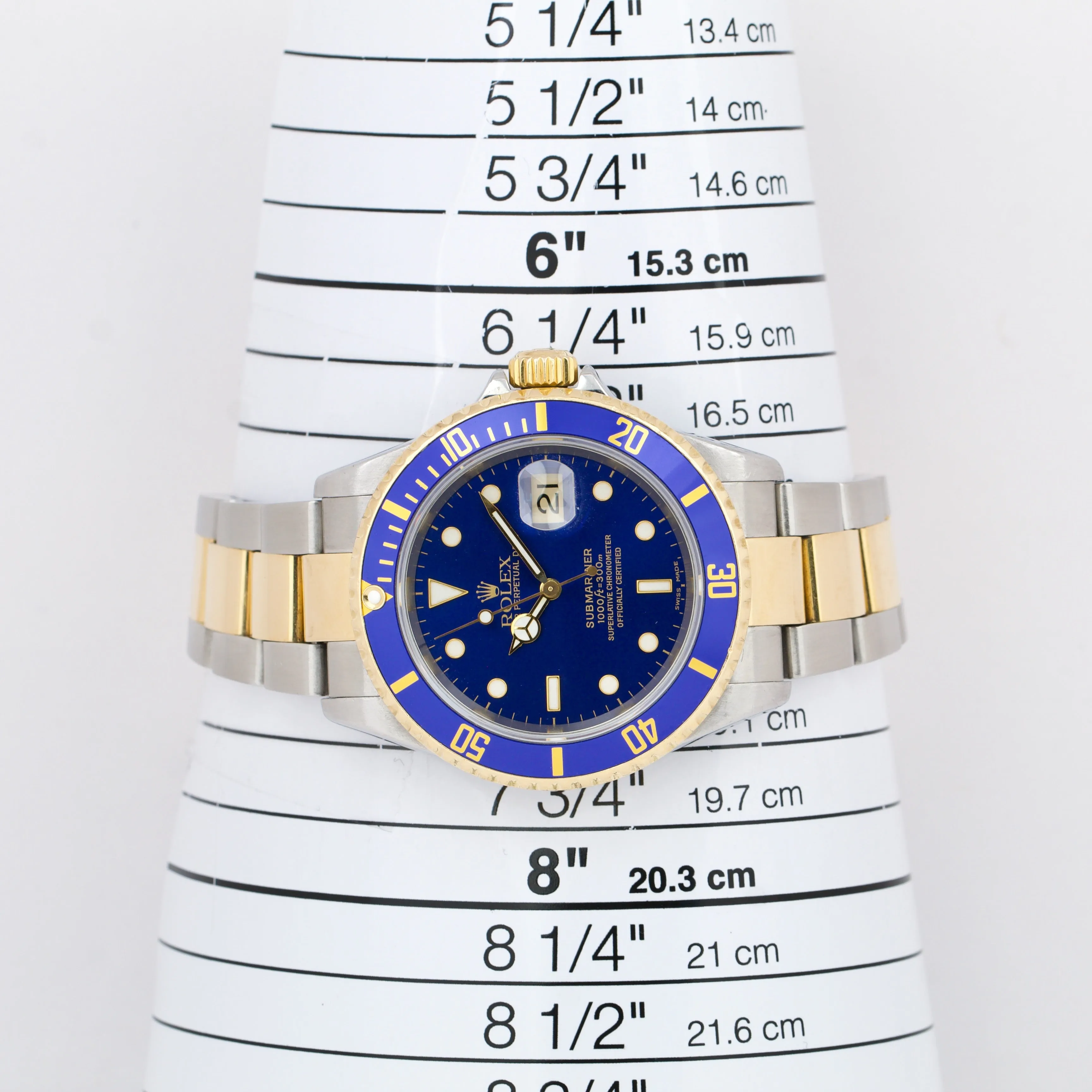 Rolex Submariner 18K Two-Tone Yellow Gold Blue NO-HOLES 40mm Steel Watch 16613
