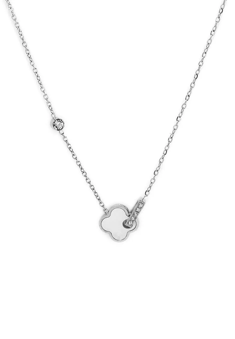 Saia Silver Metal Watch with Necklace Set (Silver)