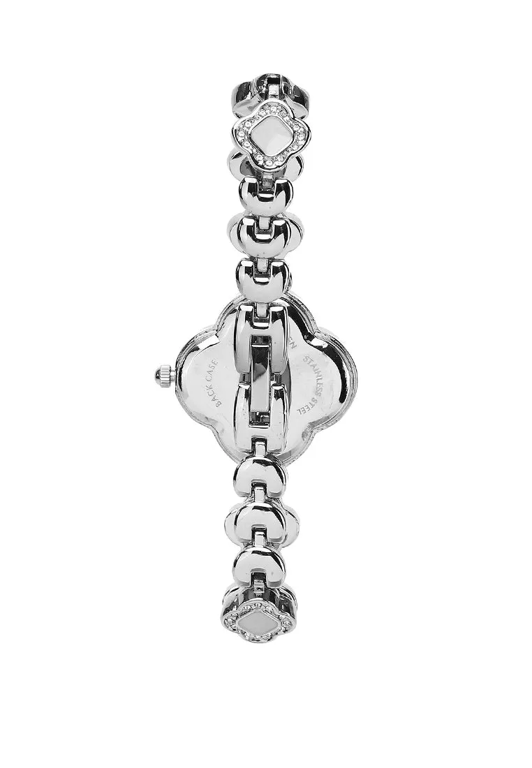 Saia Silver Metal Watch with Necklace Set (Silver)