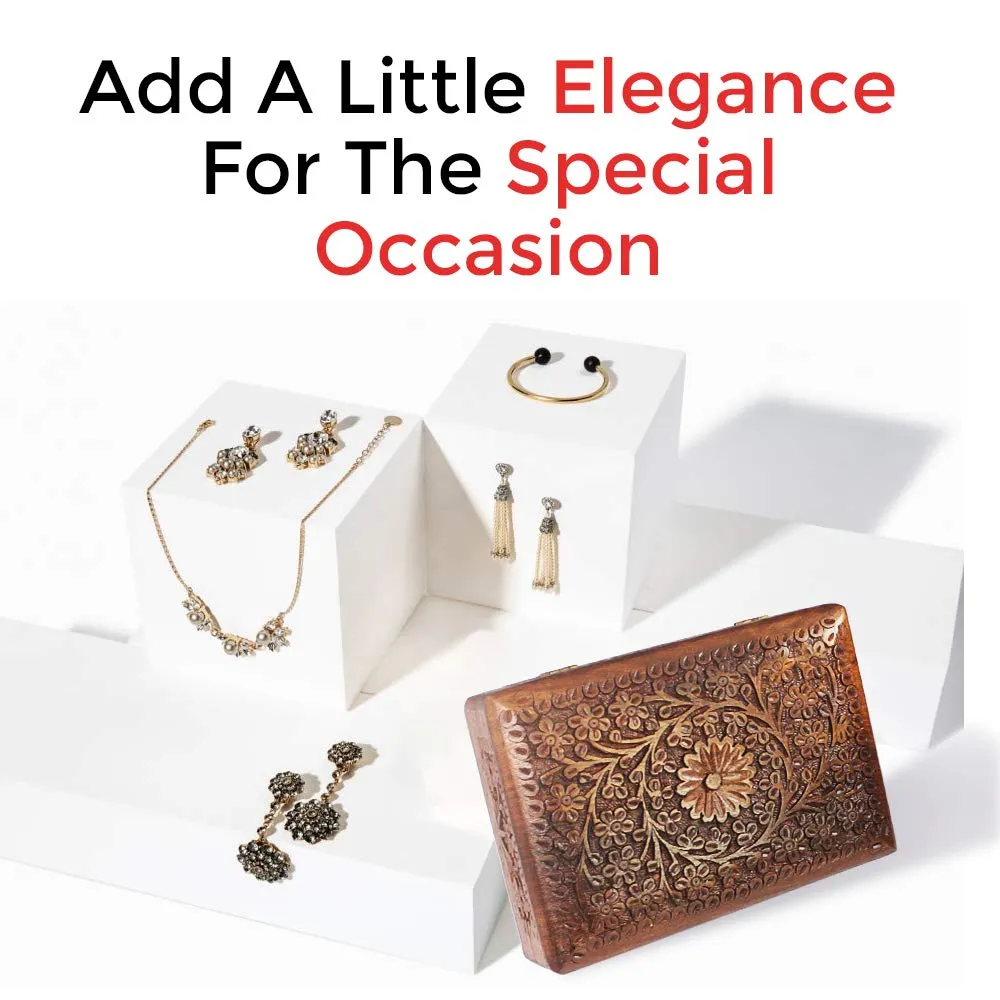 S.B.ARTS Premium Wooden Mini Jewellery Box Floral Design-Trinket Box for Ladies-Jewellery Storage Case-Antique Look-Traditionally Handcrafted-Home Decor Accessories-Ideal Gift for Wome, Girls, Style5