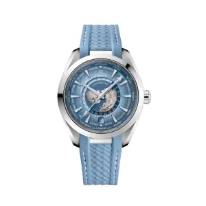 Seamaster Aqua Terra 150M Summer Blue GMT Worldtimer Watch On Rubber Strap, 43mm