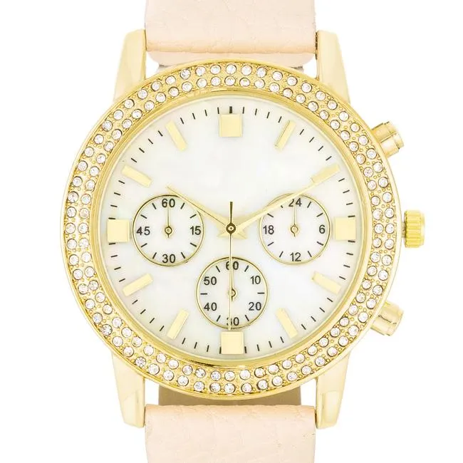 Shell Pearl Dial Watch With Crystals