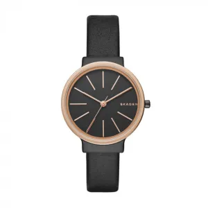 Skagen Ancher Black Leather Strap Black Dial Quartz Watch for Ladies - SKW2480