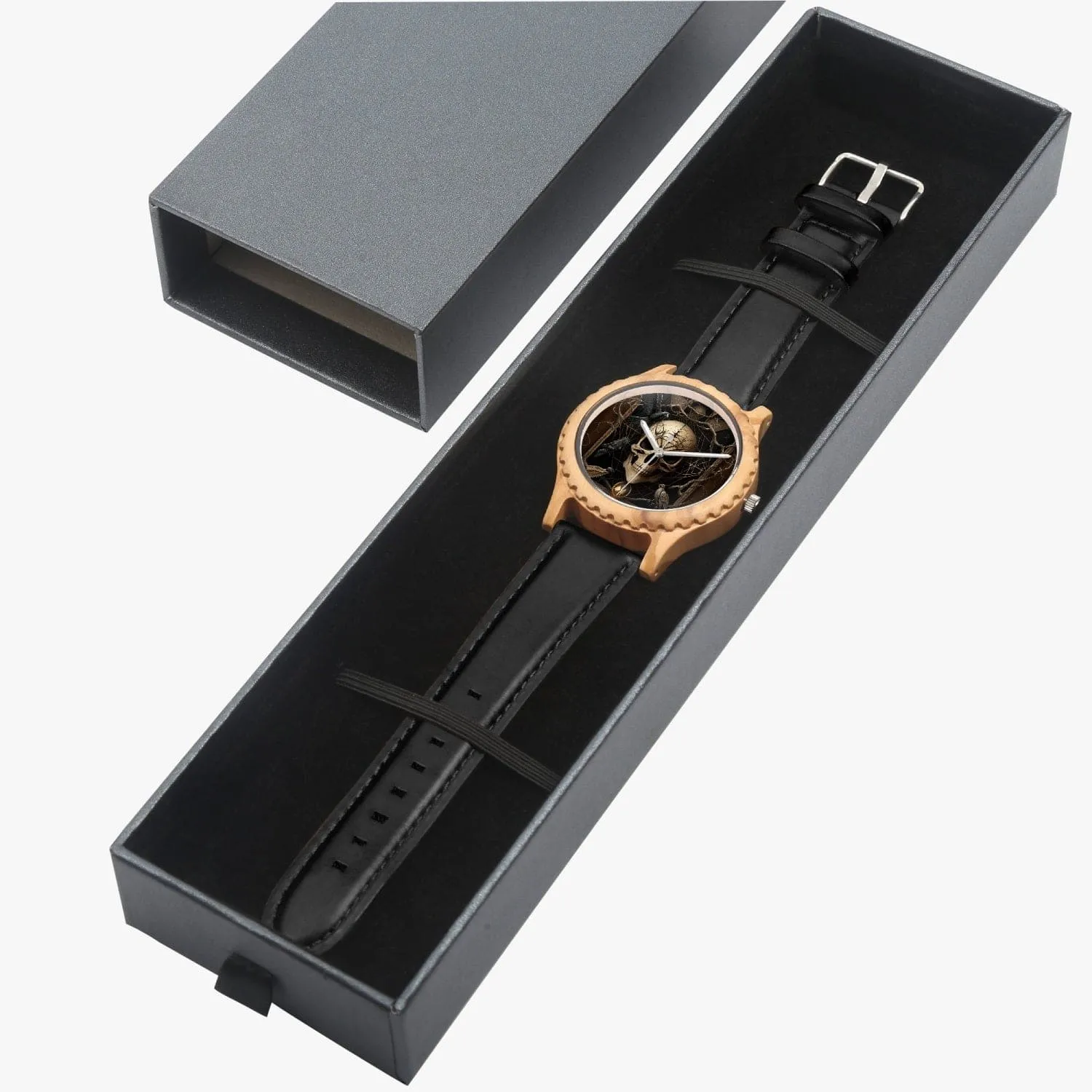 Skull Italian Olive Lumber Wooden Watch - Leather Strap