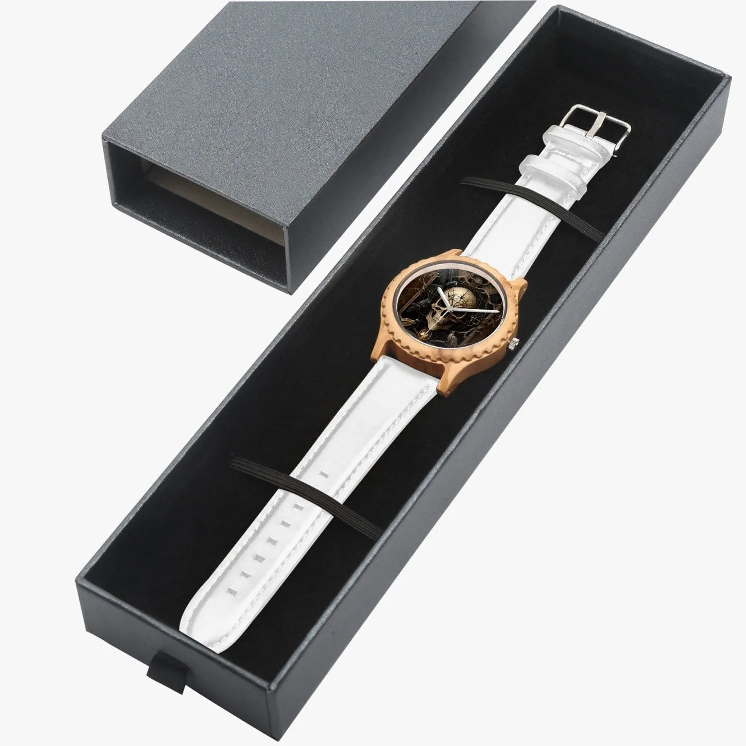 Skull Italian Olive Lumber Wooden Watch - Leather Strap