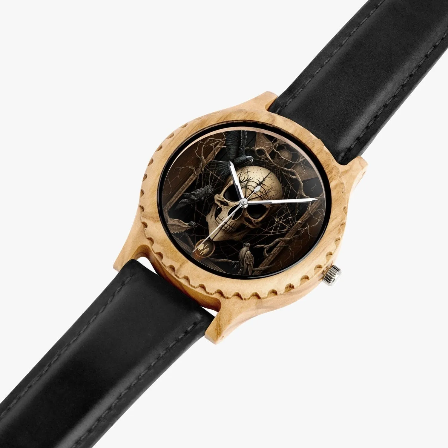Skull Italian Olive Lumber Wooden Watch - Leather Strap