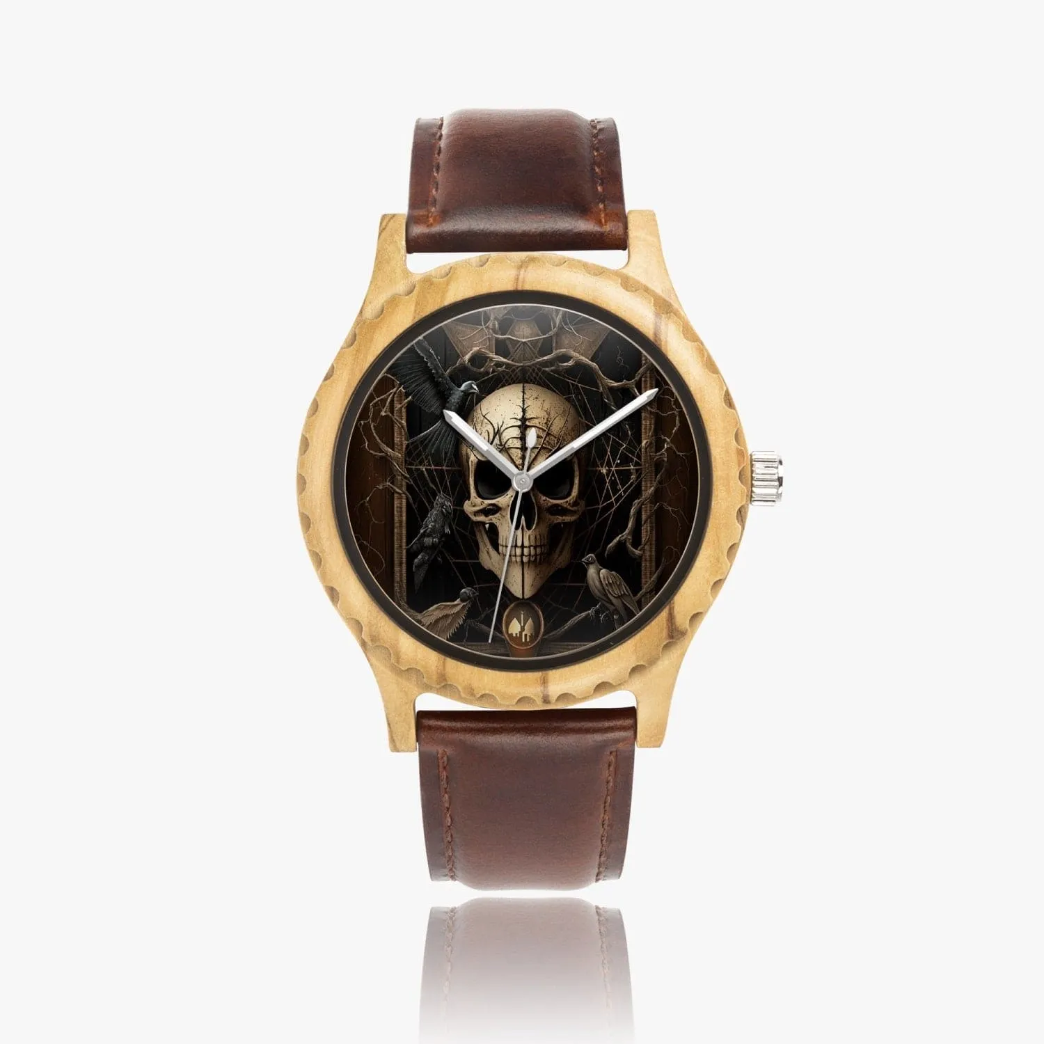 Skull Italian Olive Lumber Wooden Watch - Leather Strap