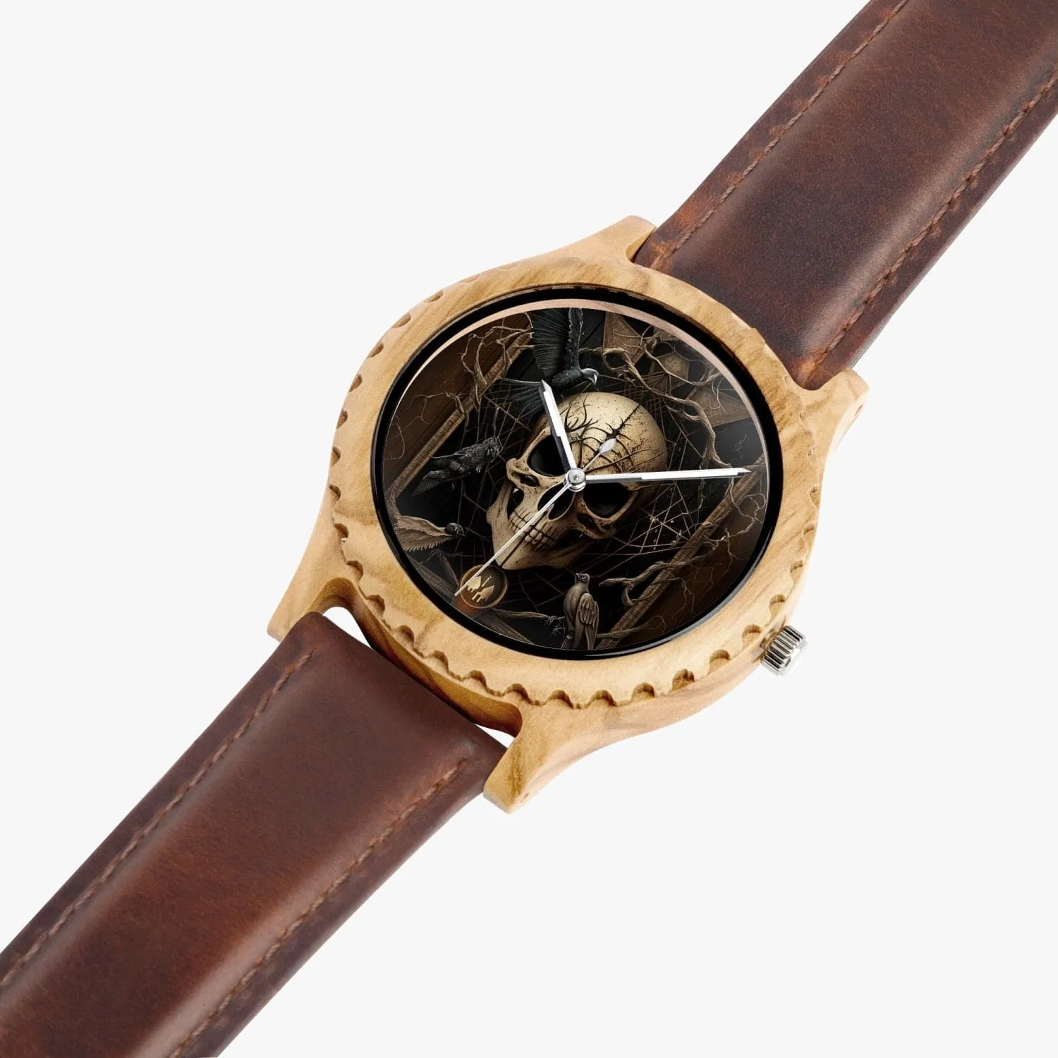 Skull Italian Olive Lumber Wooden Watch - Leather Strap