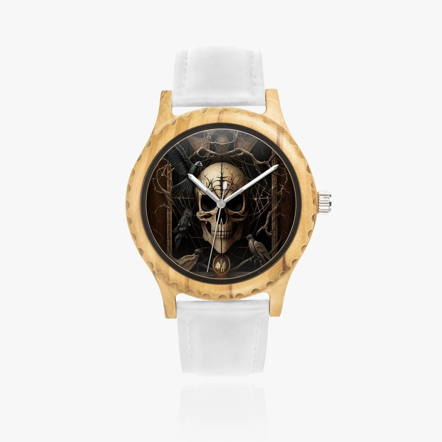 Skull Italian Olive Lumber Wooden Watch - Leather Strap