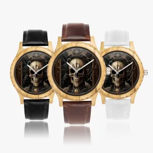 Skull Italian Olive Lumber Wooden Watch - Leather Strap