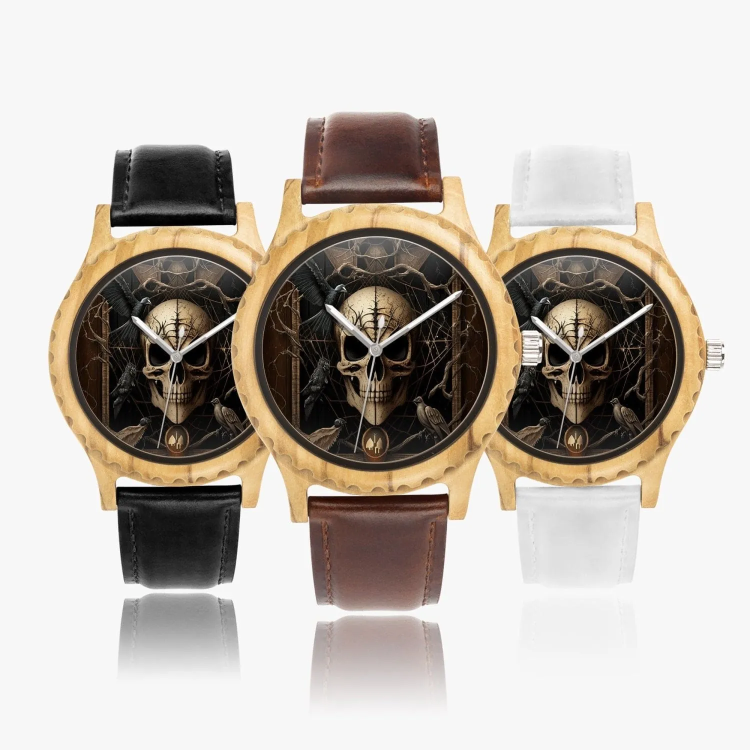 Skull Italian Olive Lumber Wooden Watch - Leather Strap