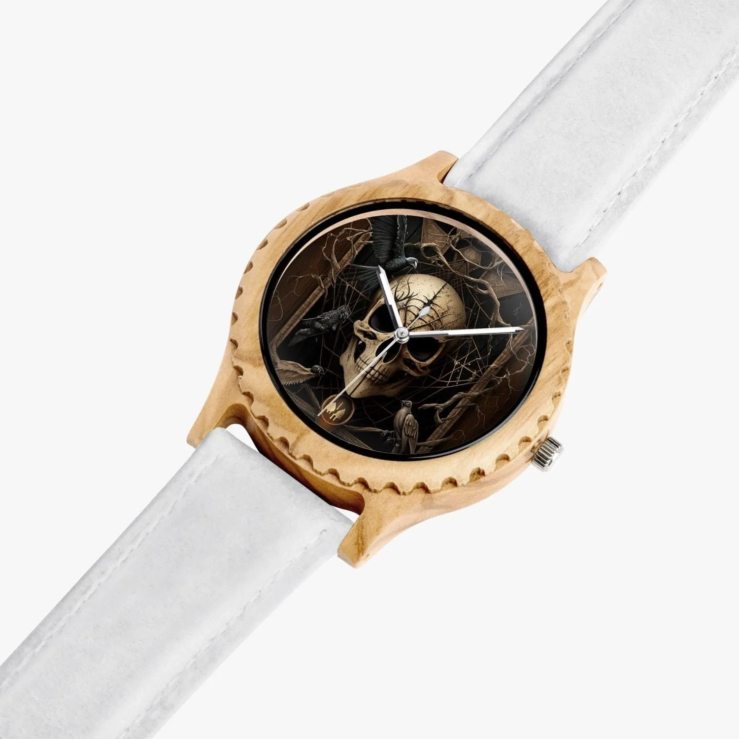 Skull Italian Olive Lumber Wooden Watch - Leather Strap